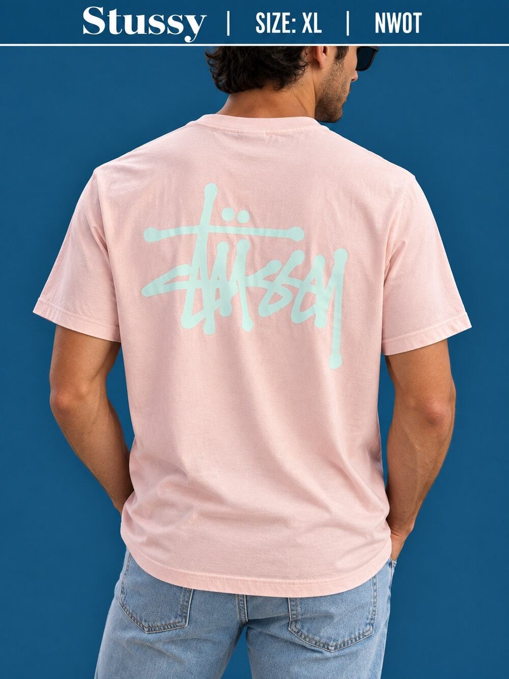 Stussy Pink Mint Stock Logo Tee XL NWOT Streetwear